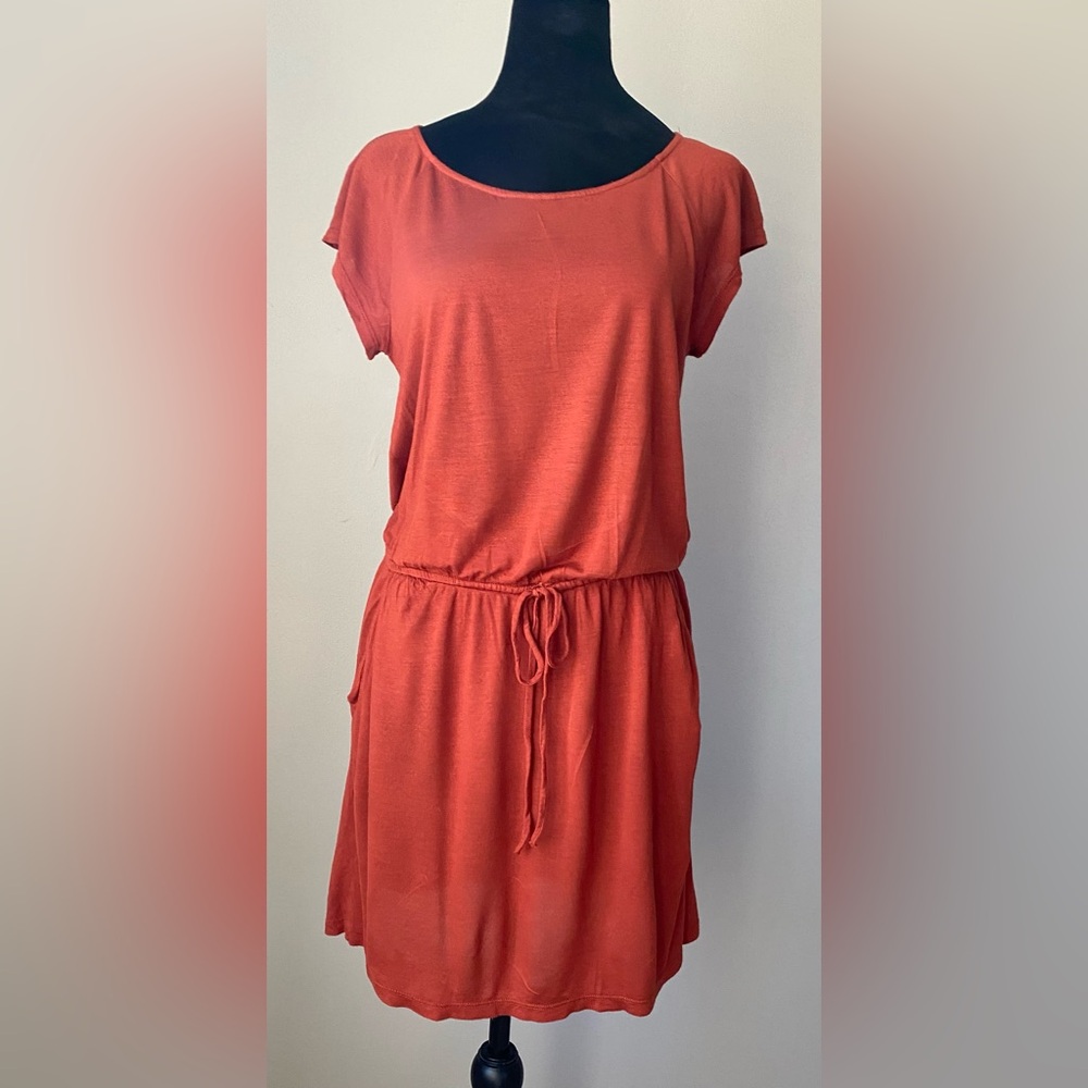 Max & Mia Orange Gathered Waist Shirt Dress